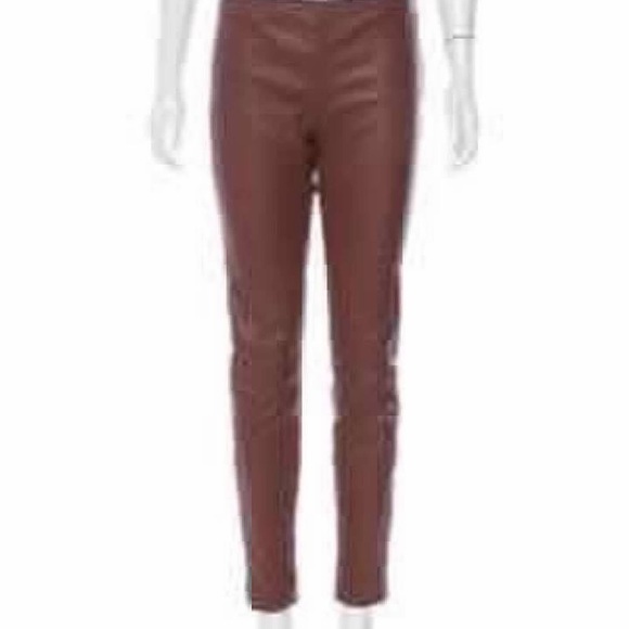 The Row Ellerton Brown Leather Ankle Zip Moto Leggings - Picture 3 of 9